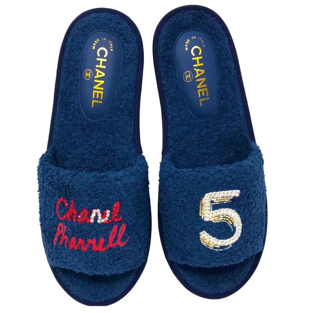 Chanel Marine Pharrell Slippers Medium Crystal Embellished Sandals